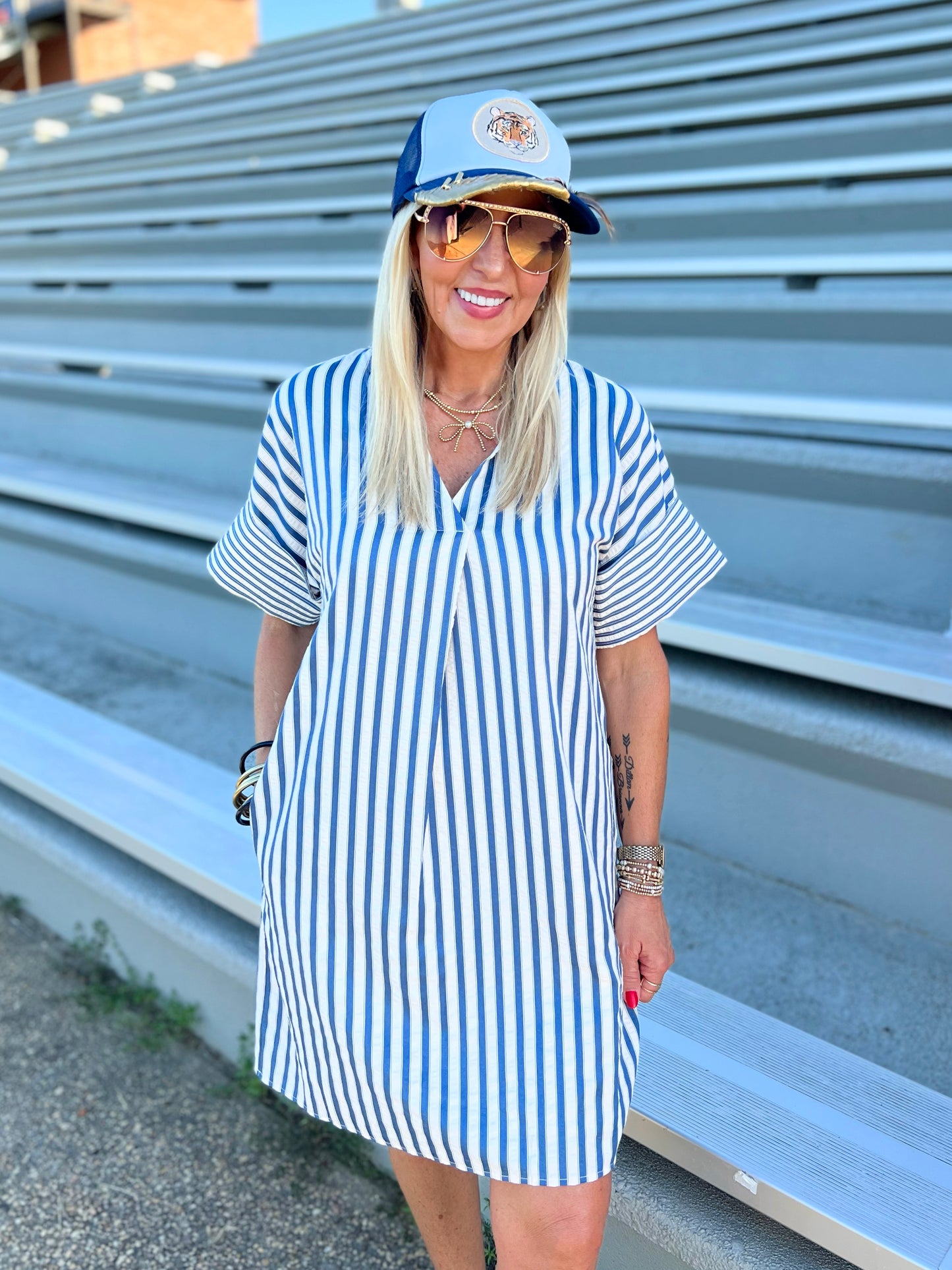 Ruffle Collar Striped Dress