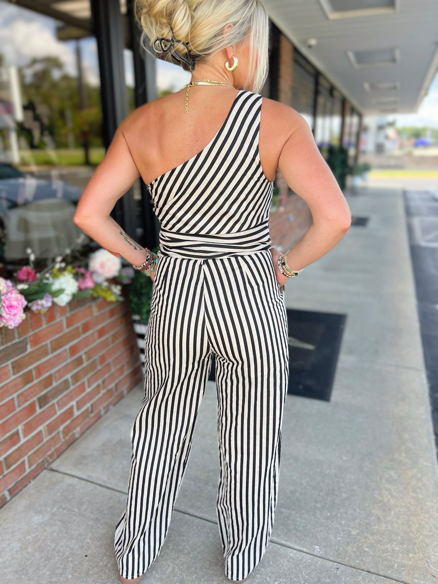 One Shoulder Sleeveless Striped Top