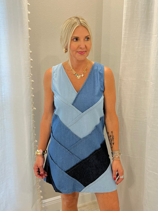 Contrast Denim Dress