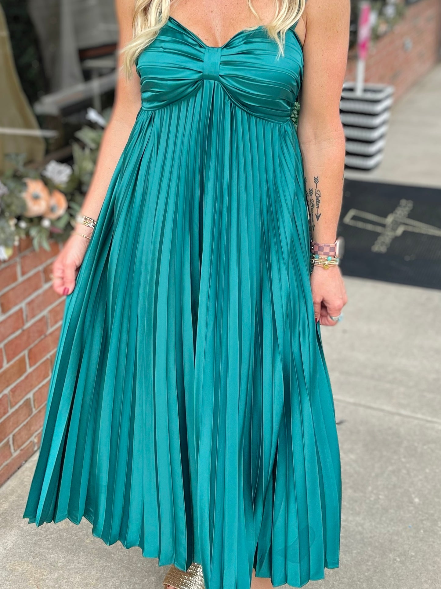 Satin Pleated Midi Dress