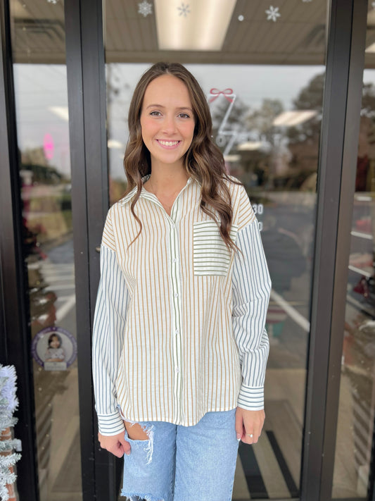 Color Block Stripe Button Down