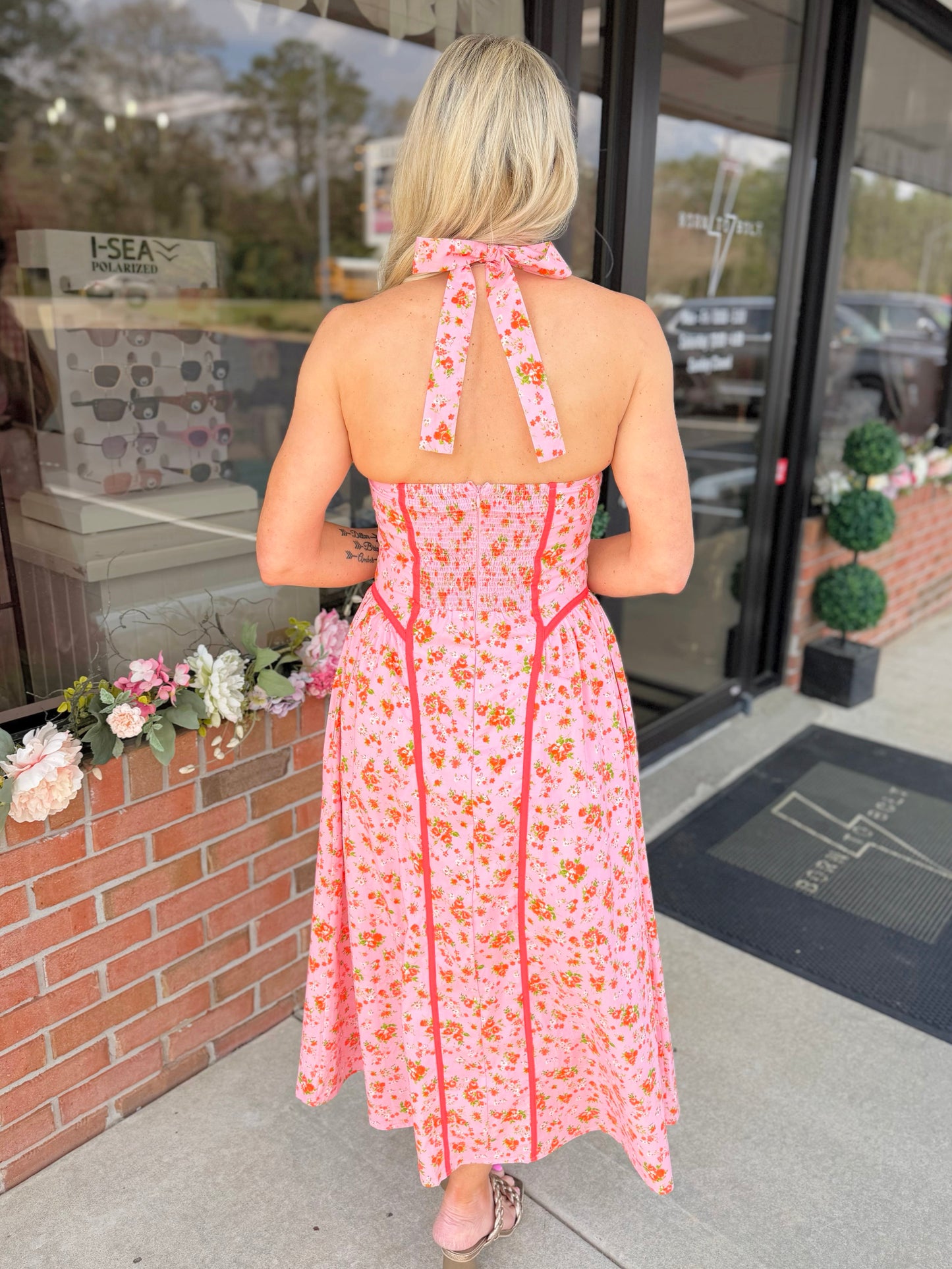 Sunset Bloom Halter Dress