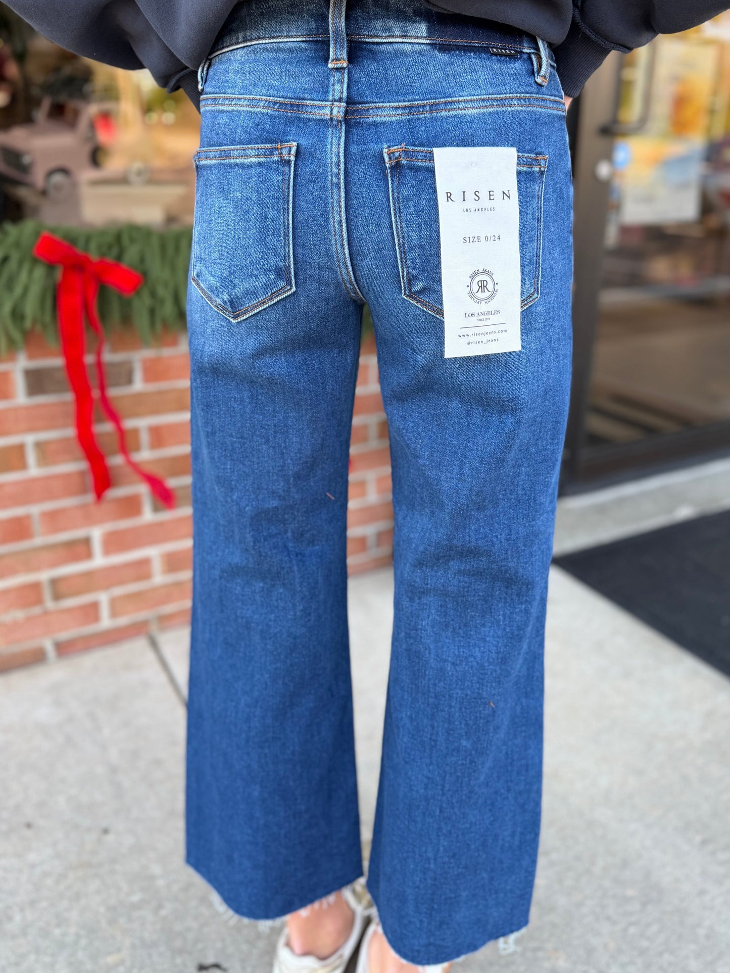 Risen Mid Rise Wide Leg Jeans