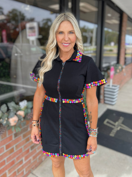 QOS Rainbow Jewel Zip Up Dress