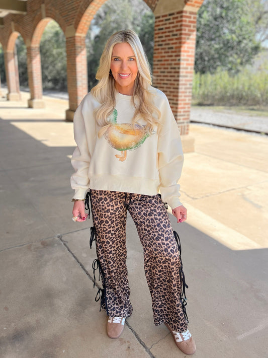 Leopard Print Pants with Side Ties