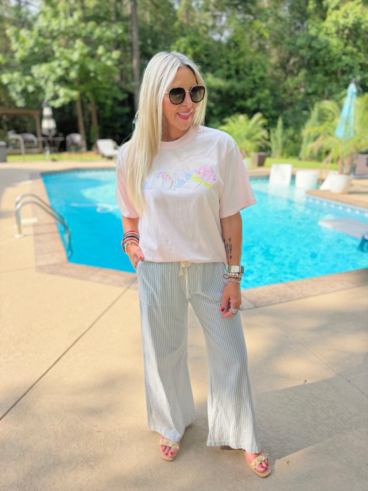Striped Wide Linen Pants