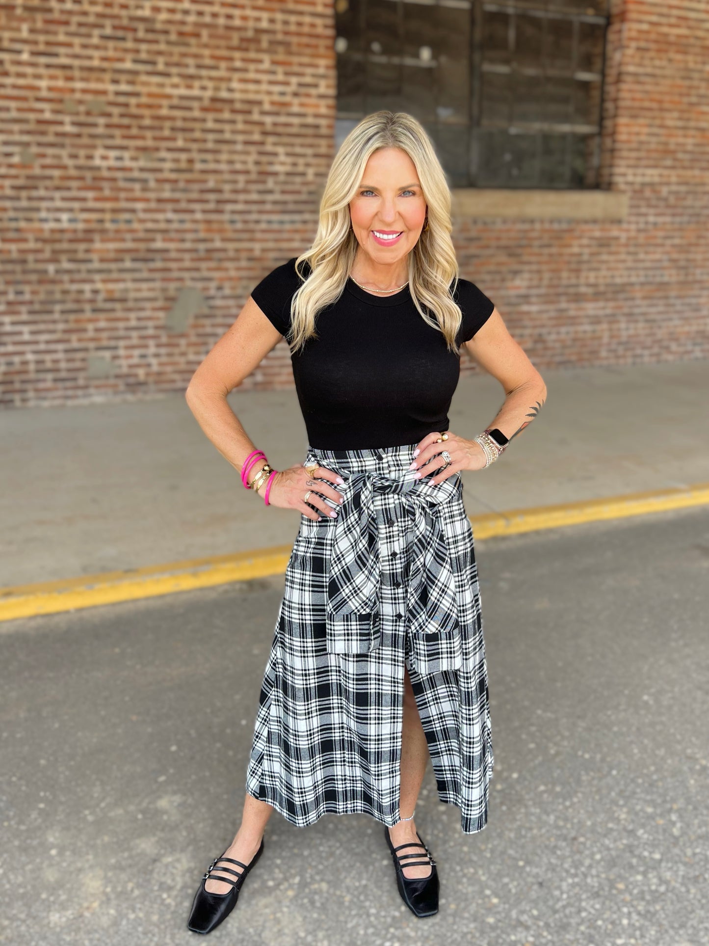 Pleated Button Tie Skirt