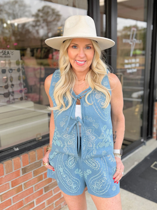 QOS Denim Paisley Tie Tank