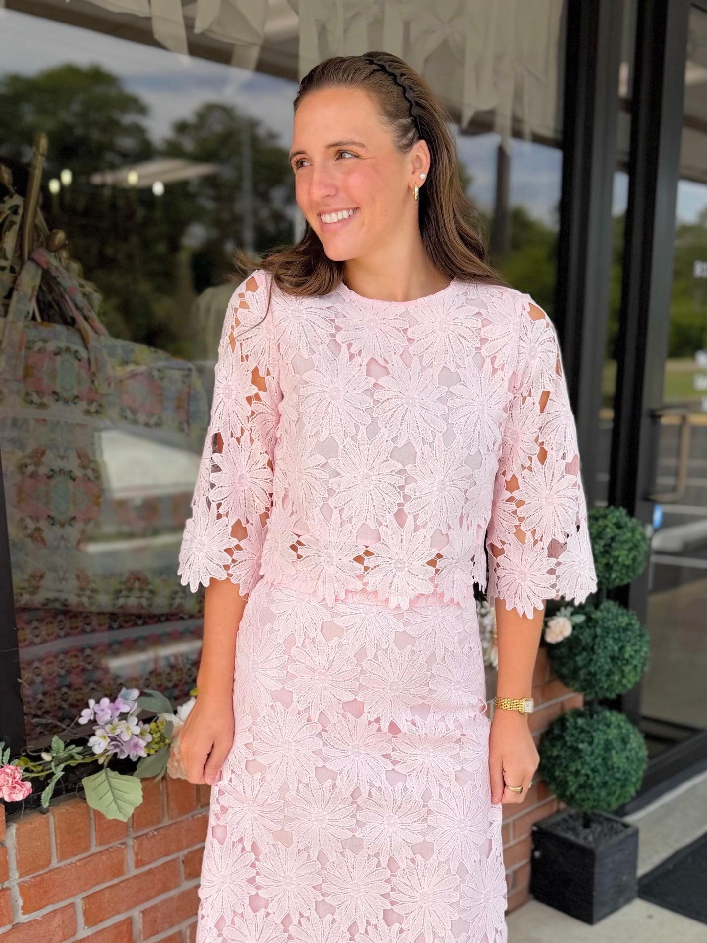 Floral Lace Midi Skirt Set