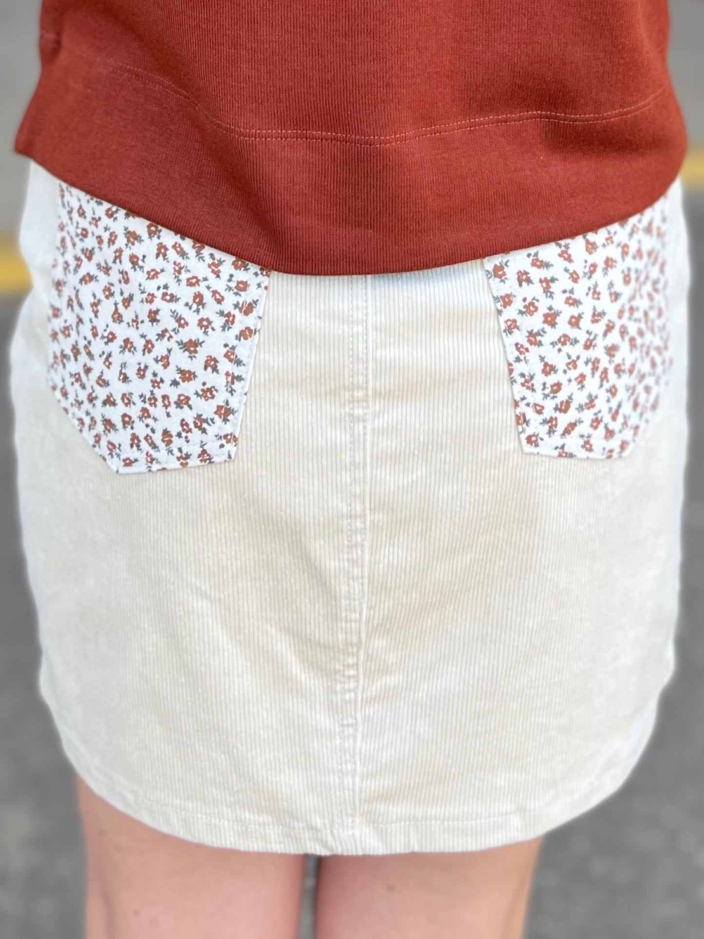 Floral Corduroy Mini Skirt
