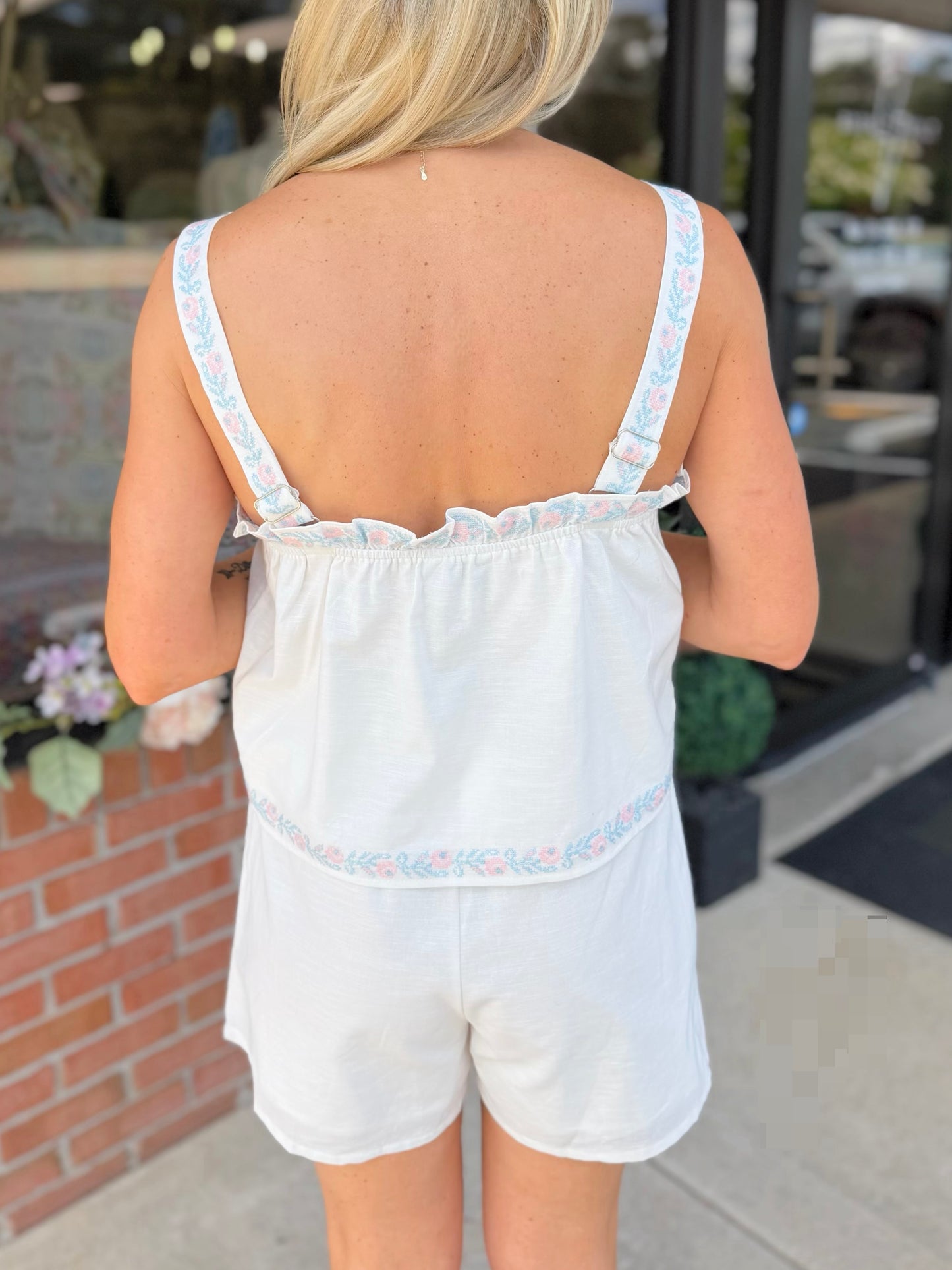 Ruffle Trim Embroidered Set