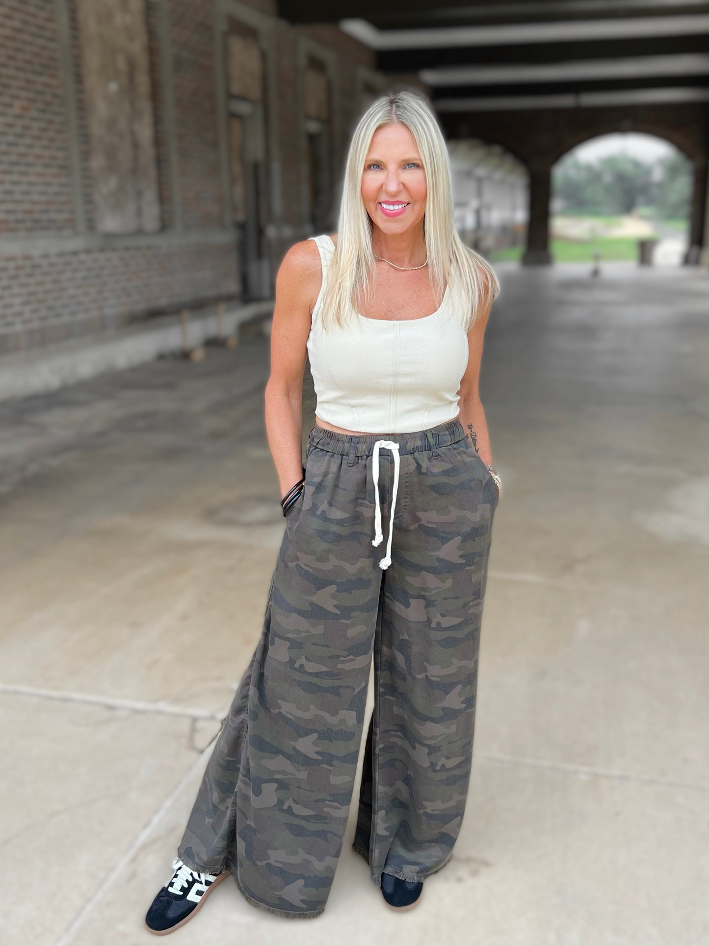 VH Camo Tencel Wide Leg Pant