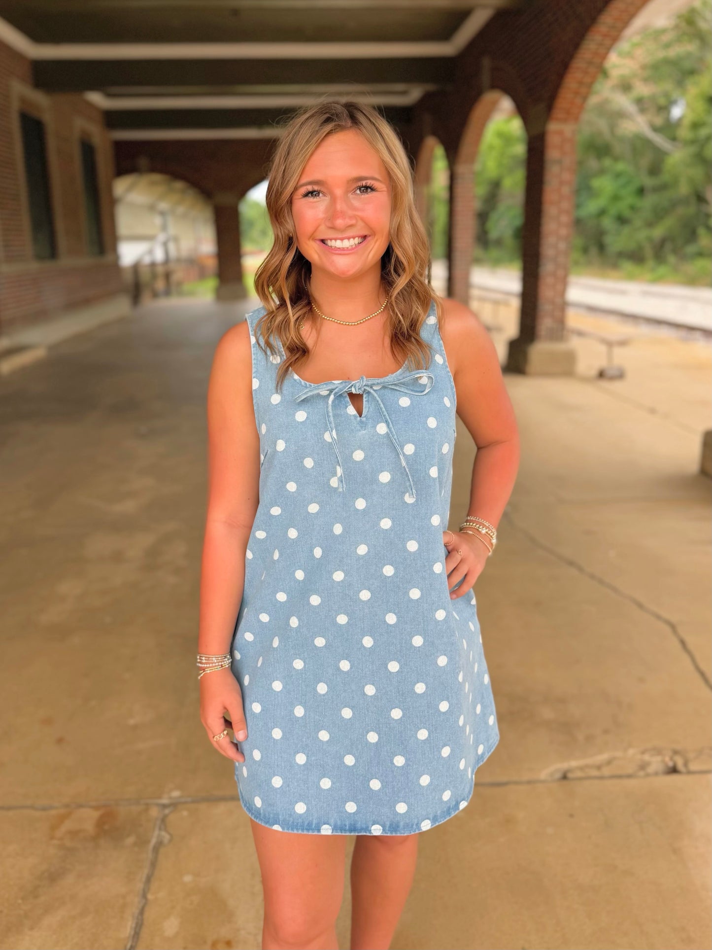 Polka Dot Denim Mini Dress