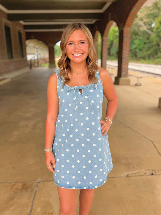 Polka Dot Denim Mini Dress