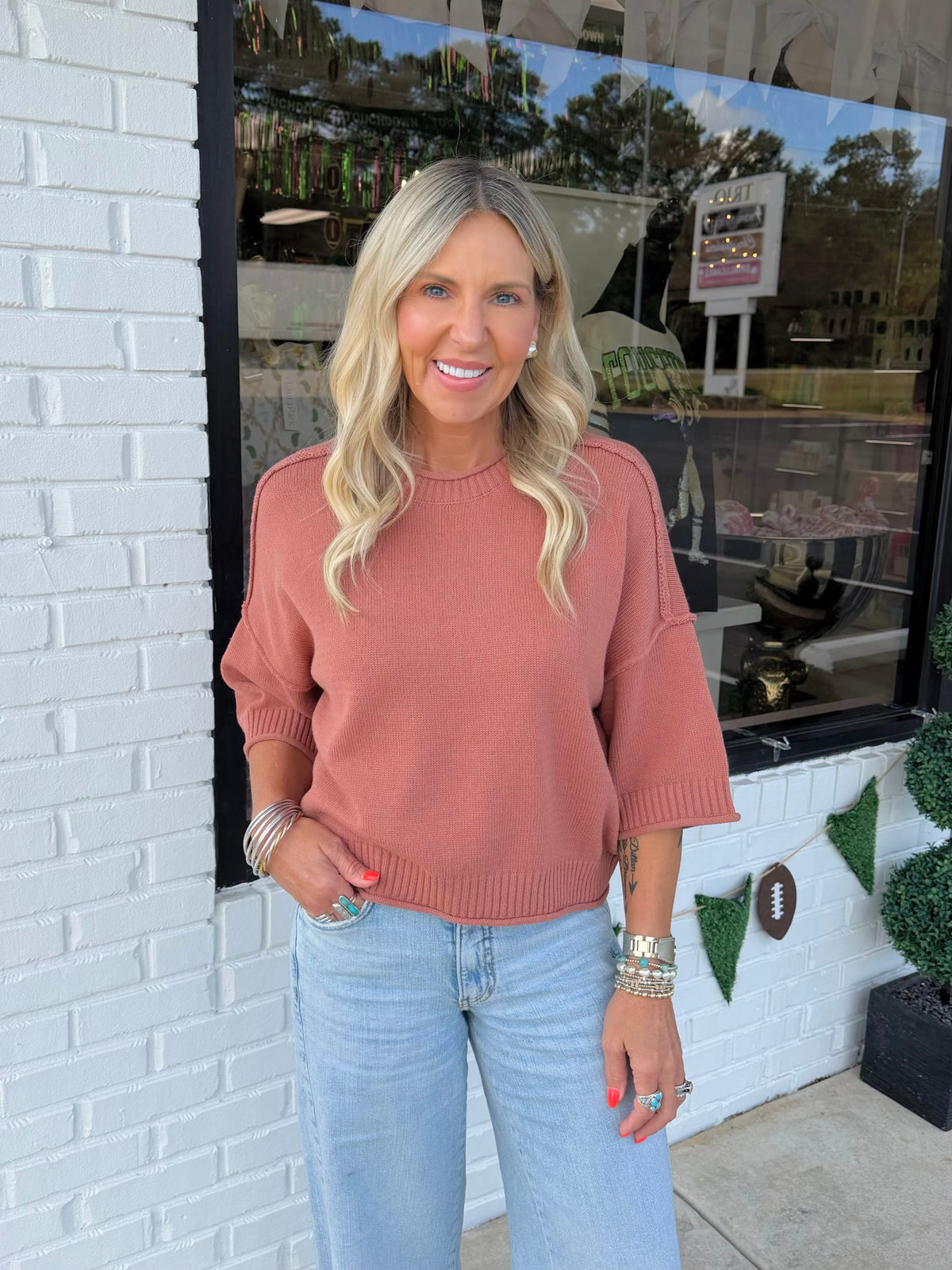 Exposed Seam Drop Shoulder Top