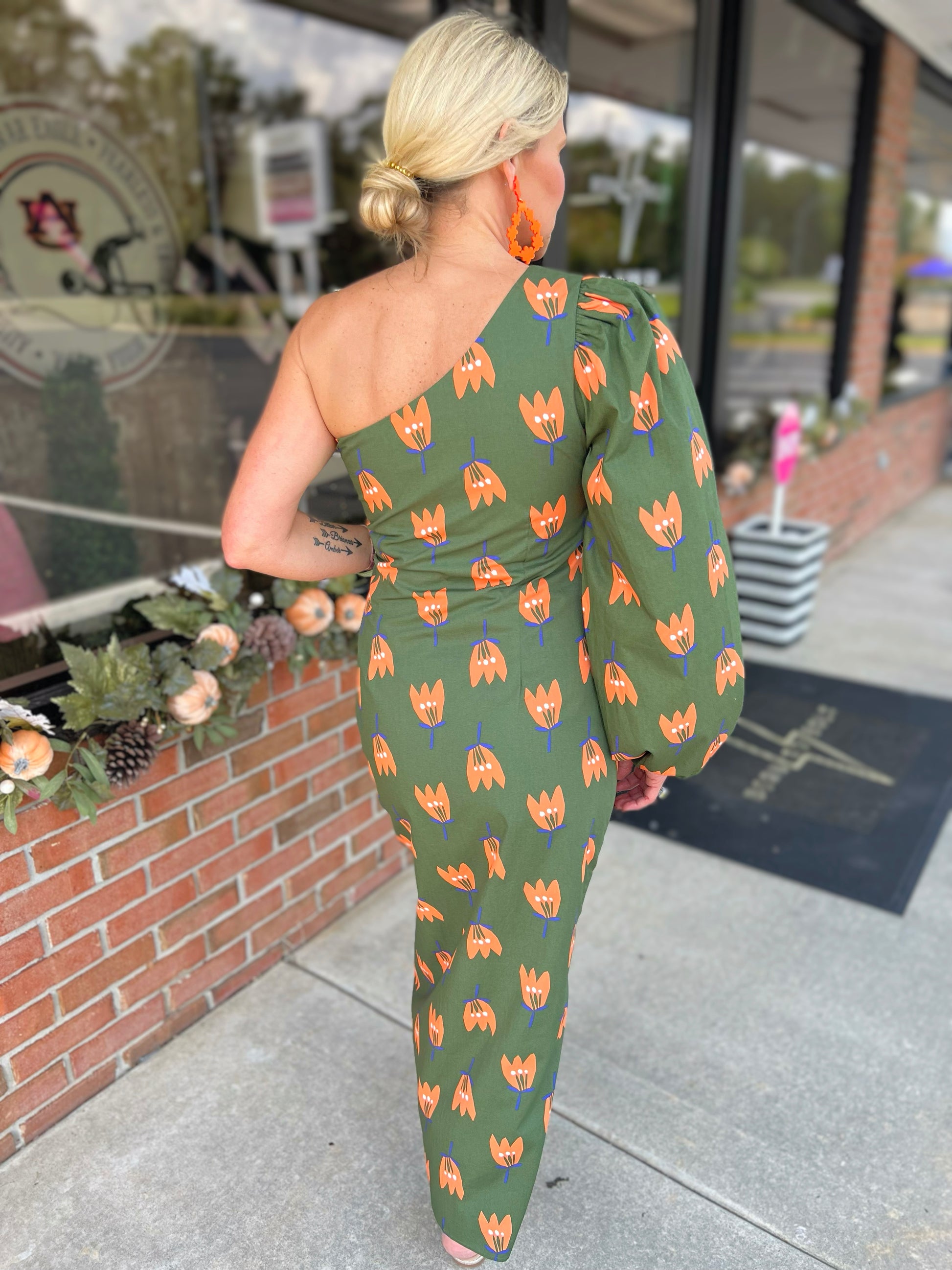 one shoulder poplin dress Natori | Abstract Palm Cotton Poplin One Shoulder Dress