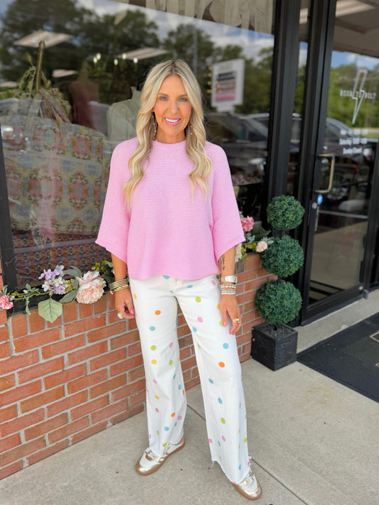 Pastel Polka Dot Wide Leg Jeans