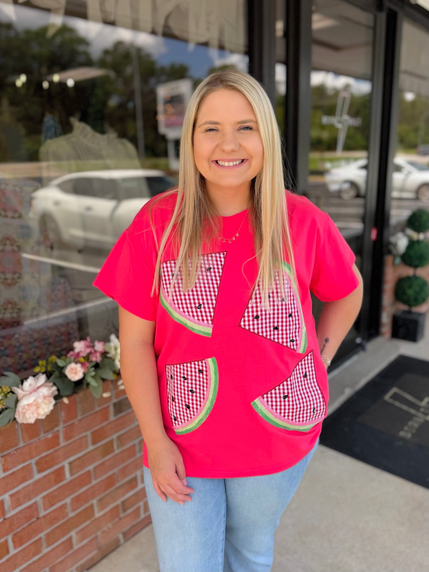 QOS Red Gingham Watermelon Tee