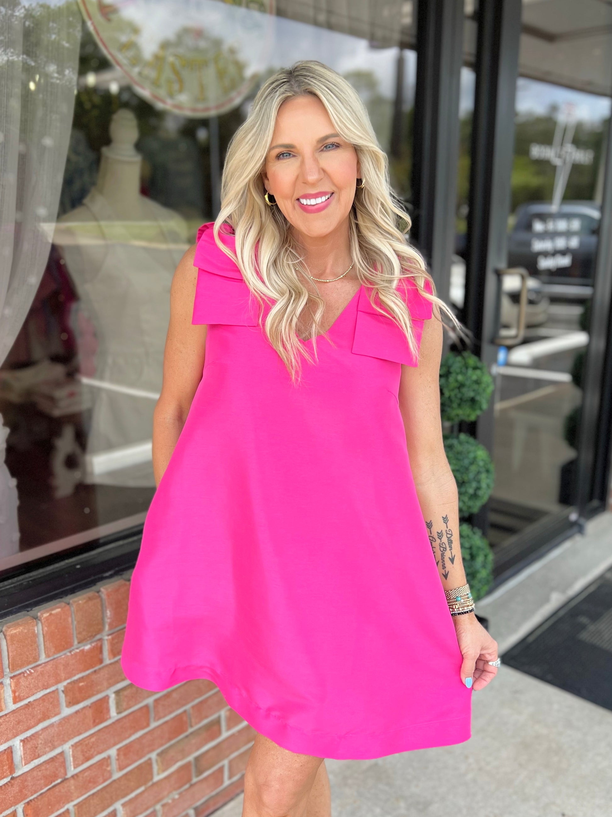 trapeze mini dress Alani Bow Trapeze Mini Dress