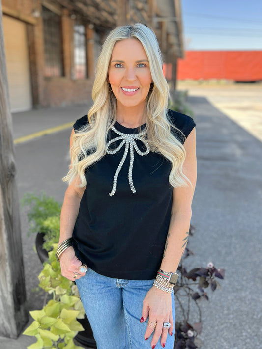 Rhinestone Bow Sleeveless Top