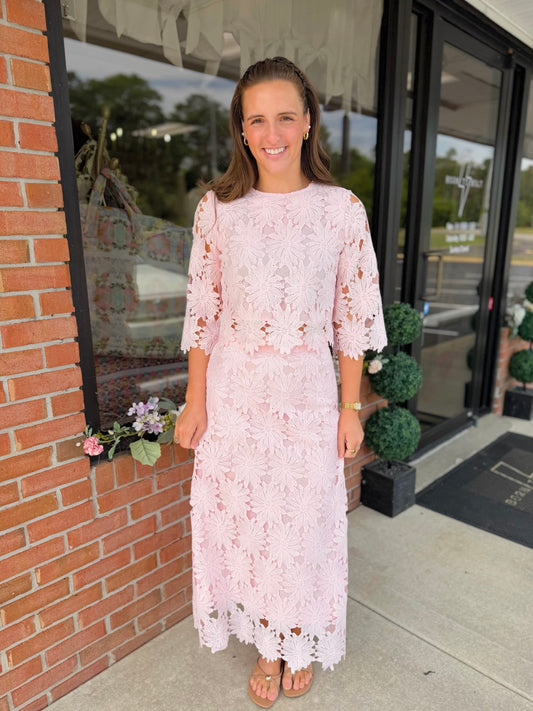 Floral Lace Midi Skirt Set