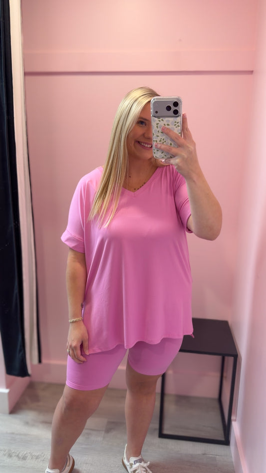 Buttery Soft V-Neck Top & Biker Shorts Set