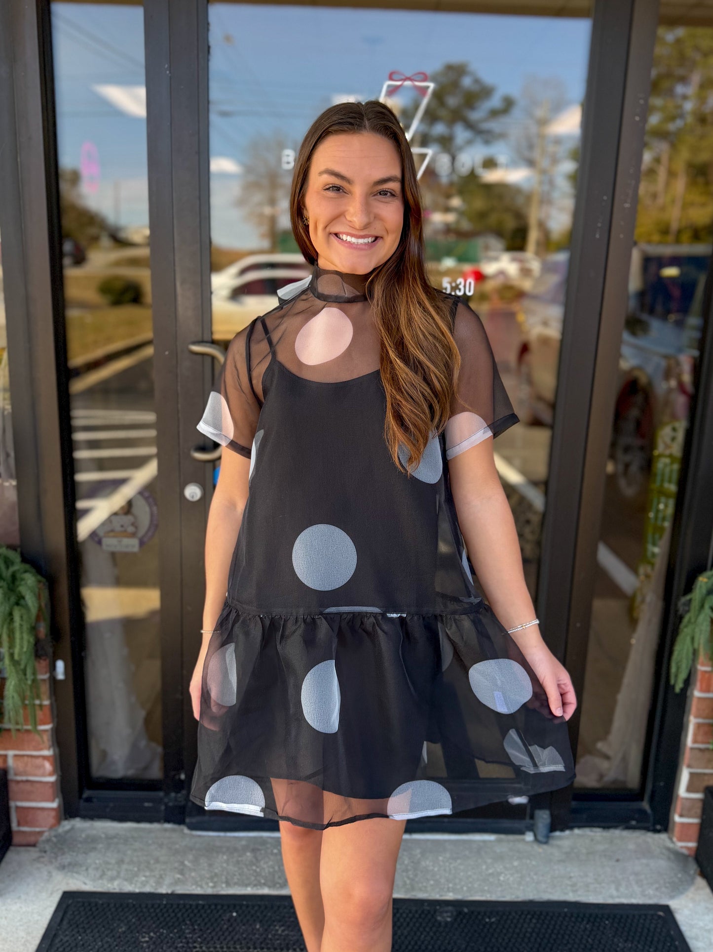 Sheer Polka Dot Mini Dress