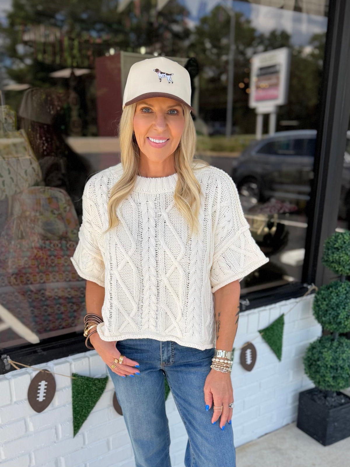 Cable Knit Short Sleeve Sweater Top