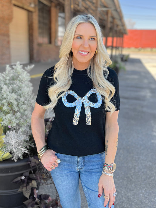 Sequin Bow Sweater Top