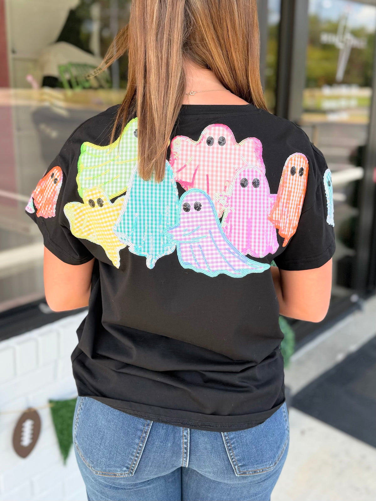 QOS Multi Gingham Ghost Patch Tee