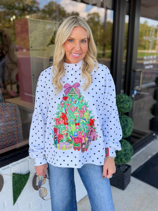 QOS Multi Christmas Tree Mockneck Sweatshirt