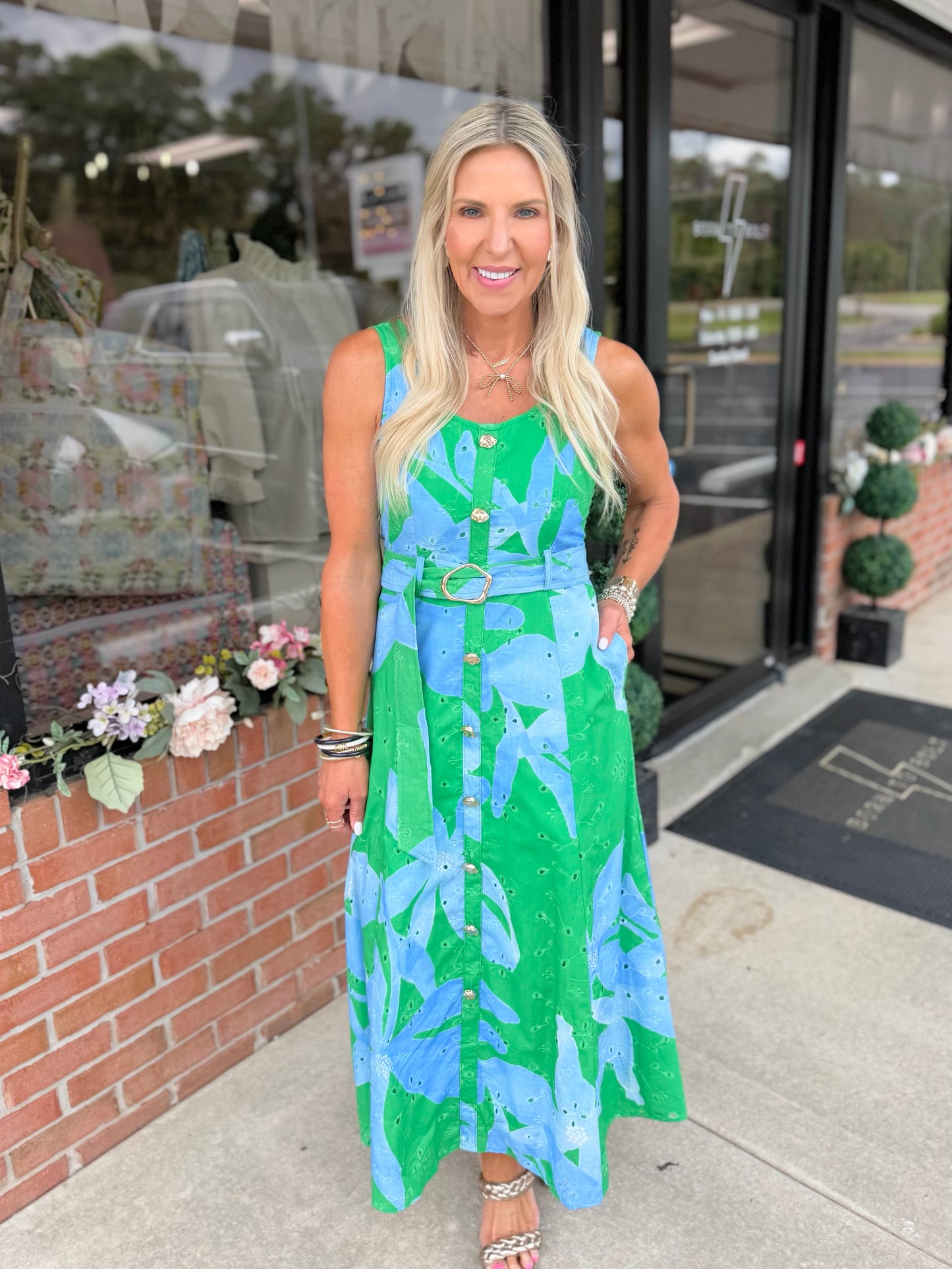 Botanical Print Belted Dress