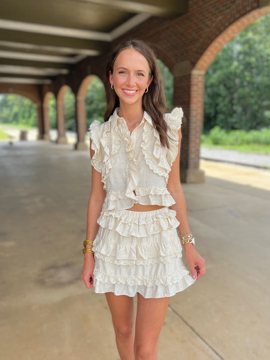 Ruffle Eyelet Trim Top
