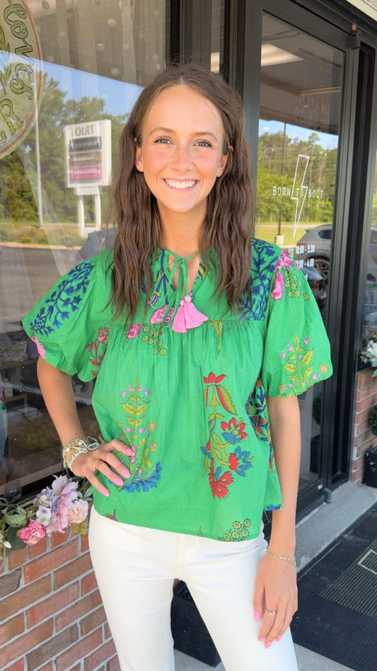 Floral Tassel Tie Top