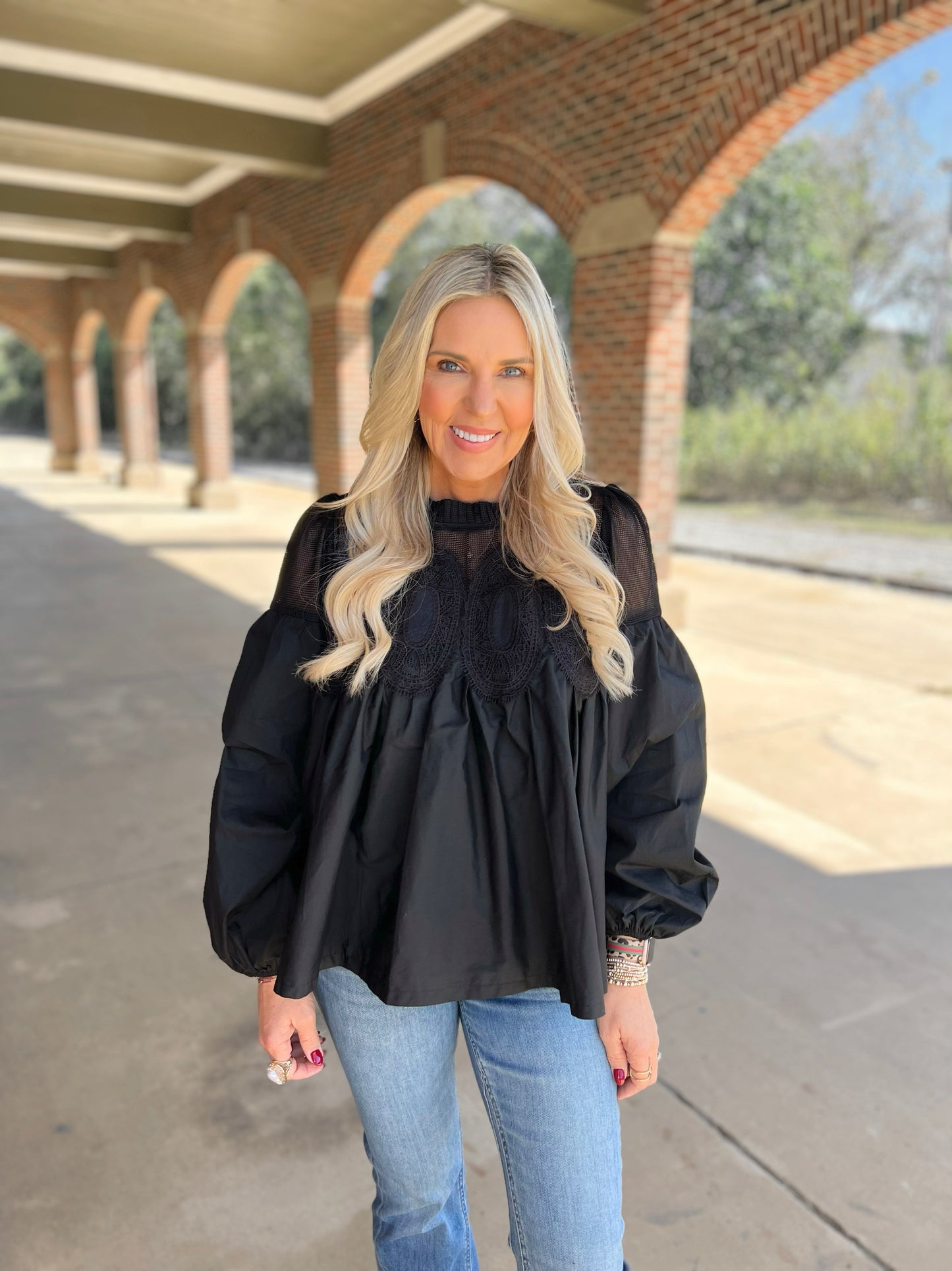 Lace Applique Long Sleeve Blouse