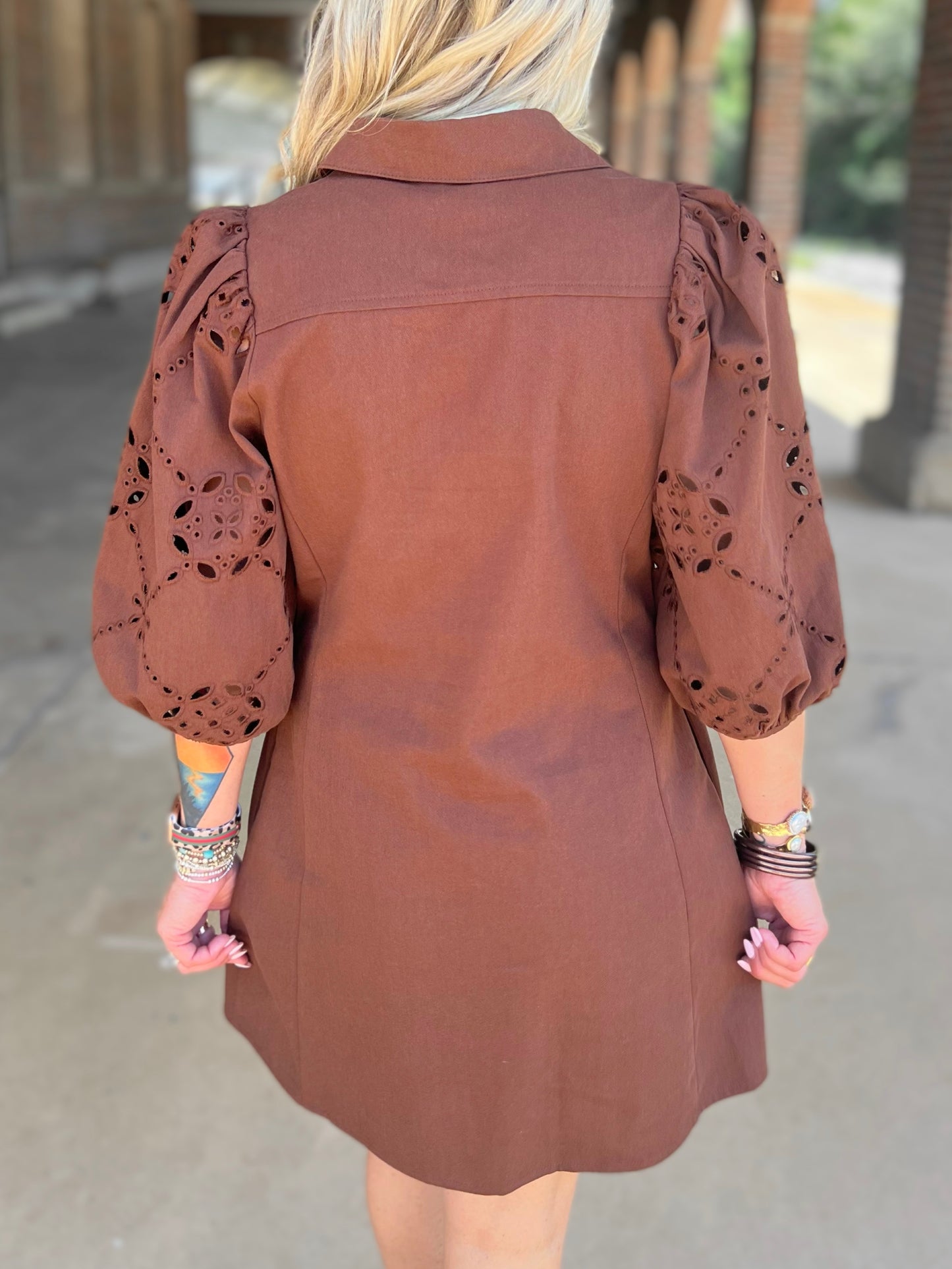 Eyelet Sleeve Mini Dress