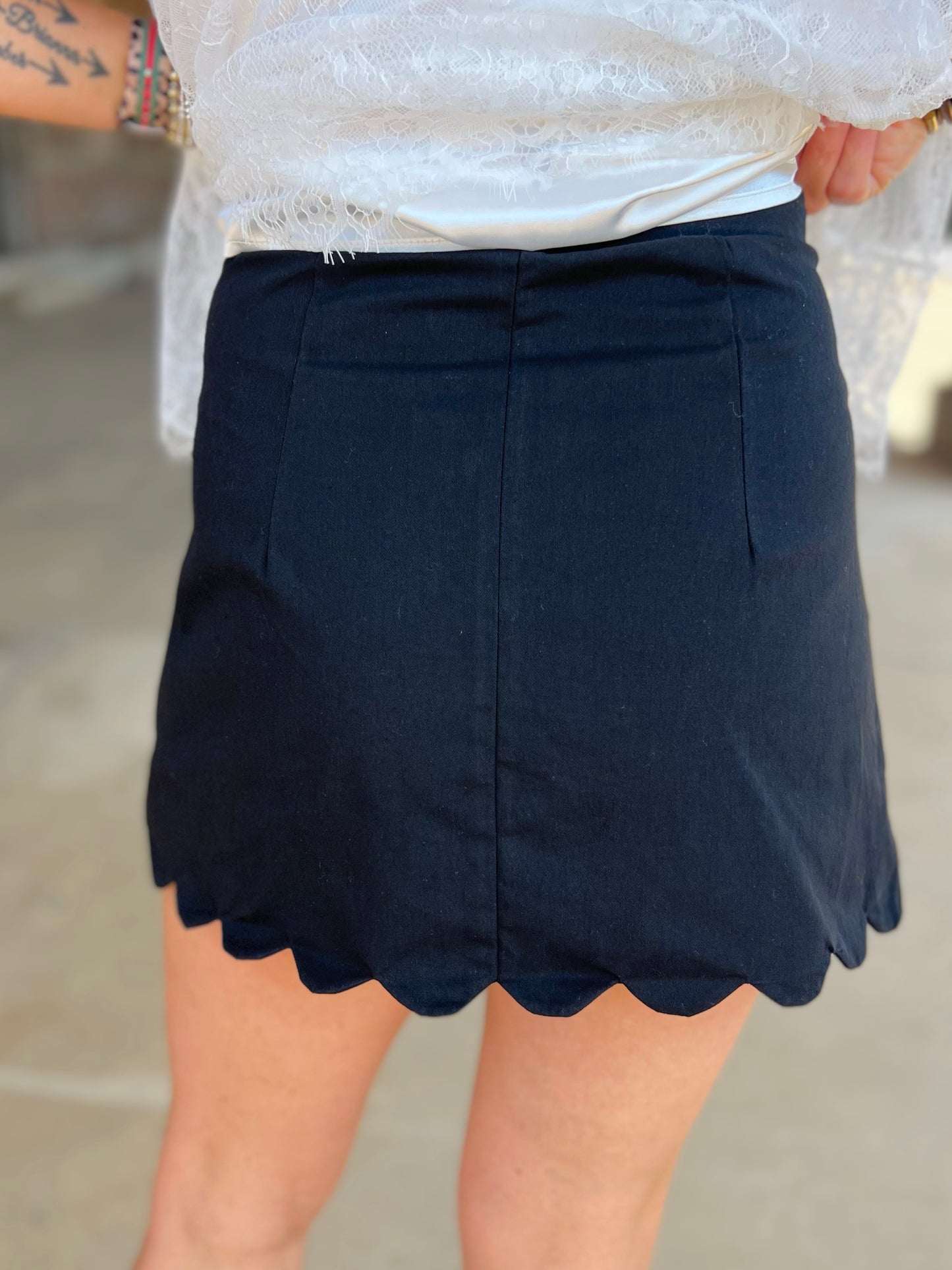 High Waisted Scallop Hem Mini Skirt