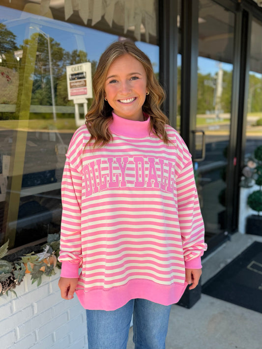 Striped Dilly Dally Embroidered Mock Neck