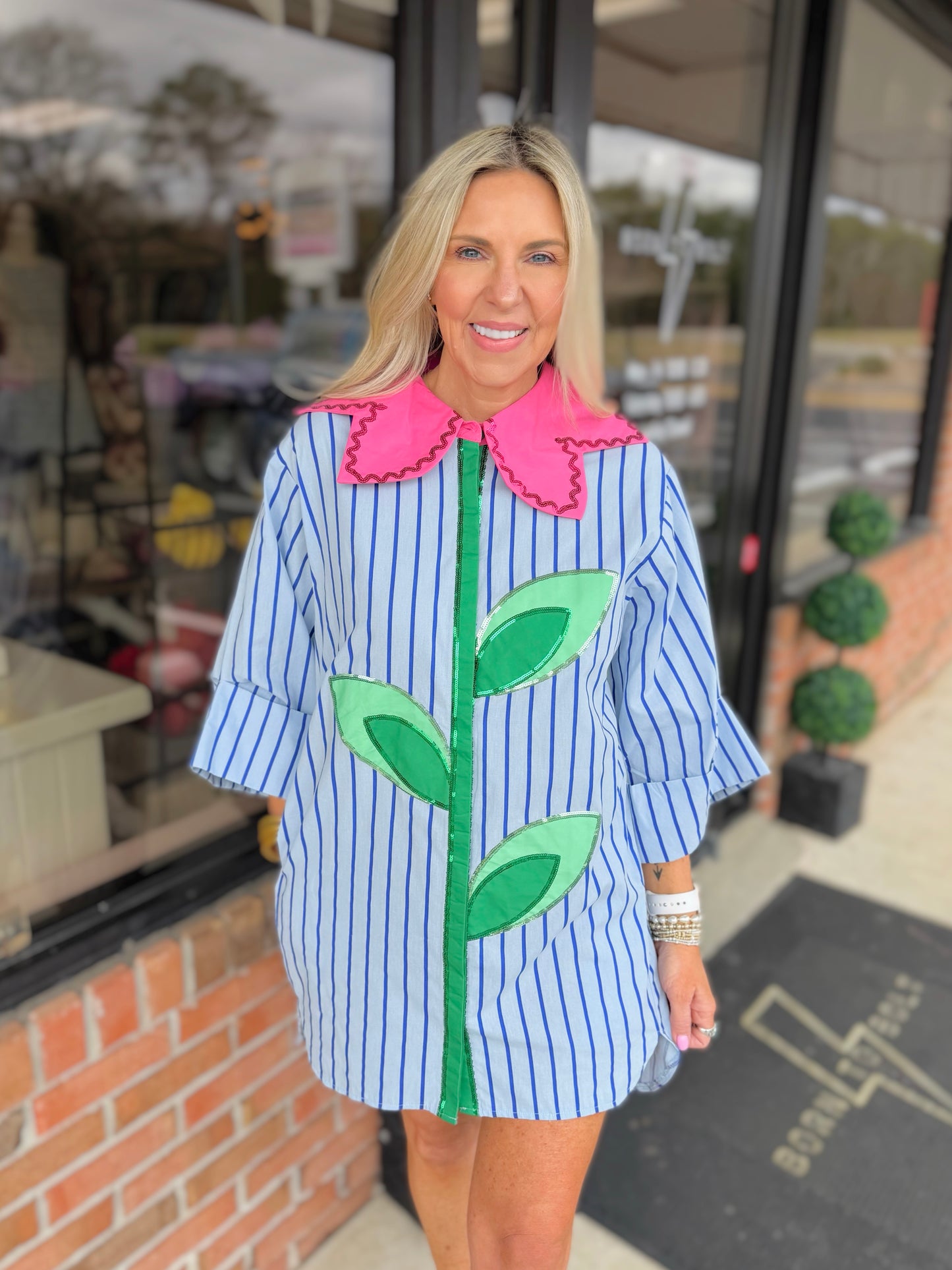 QOS Flower Collar Tunic Dress