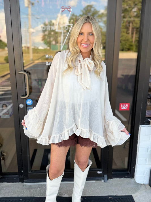 Bow Ruffle Poncho Top