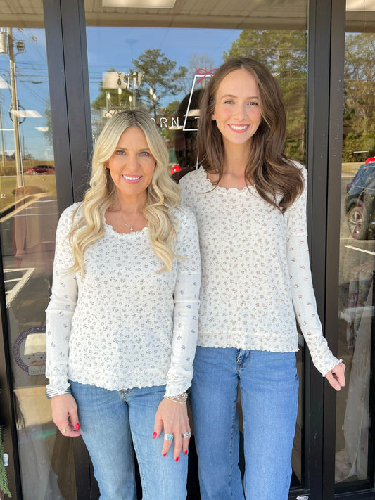 Floral Lettuce Hem Fitted Top