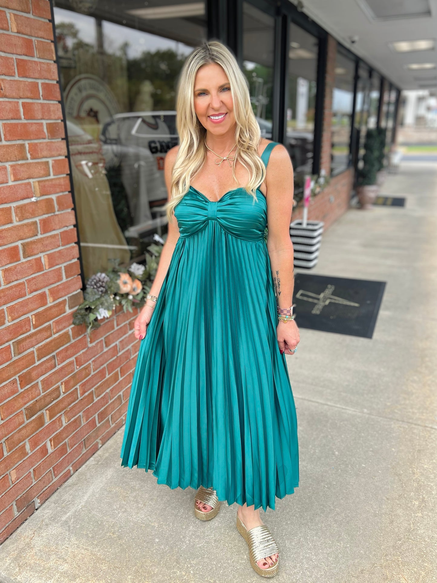 Satin Pleated Midi Dress