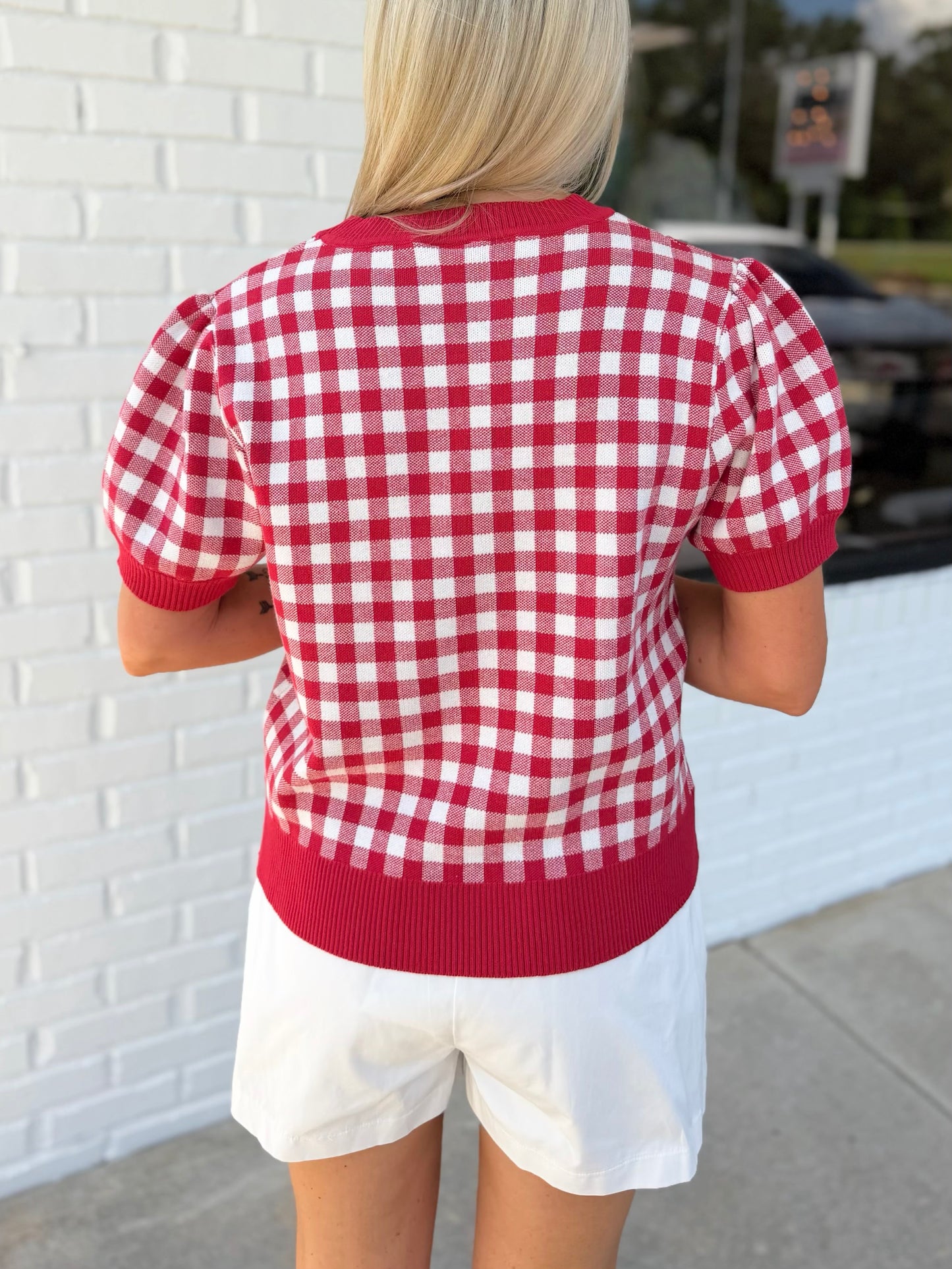 QOS Licensed Bama Gingham Field Sweater Top