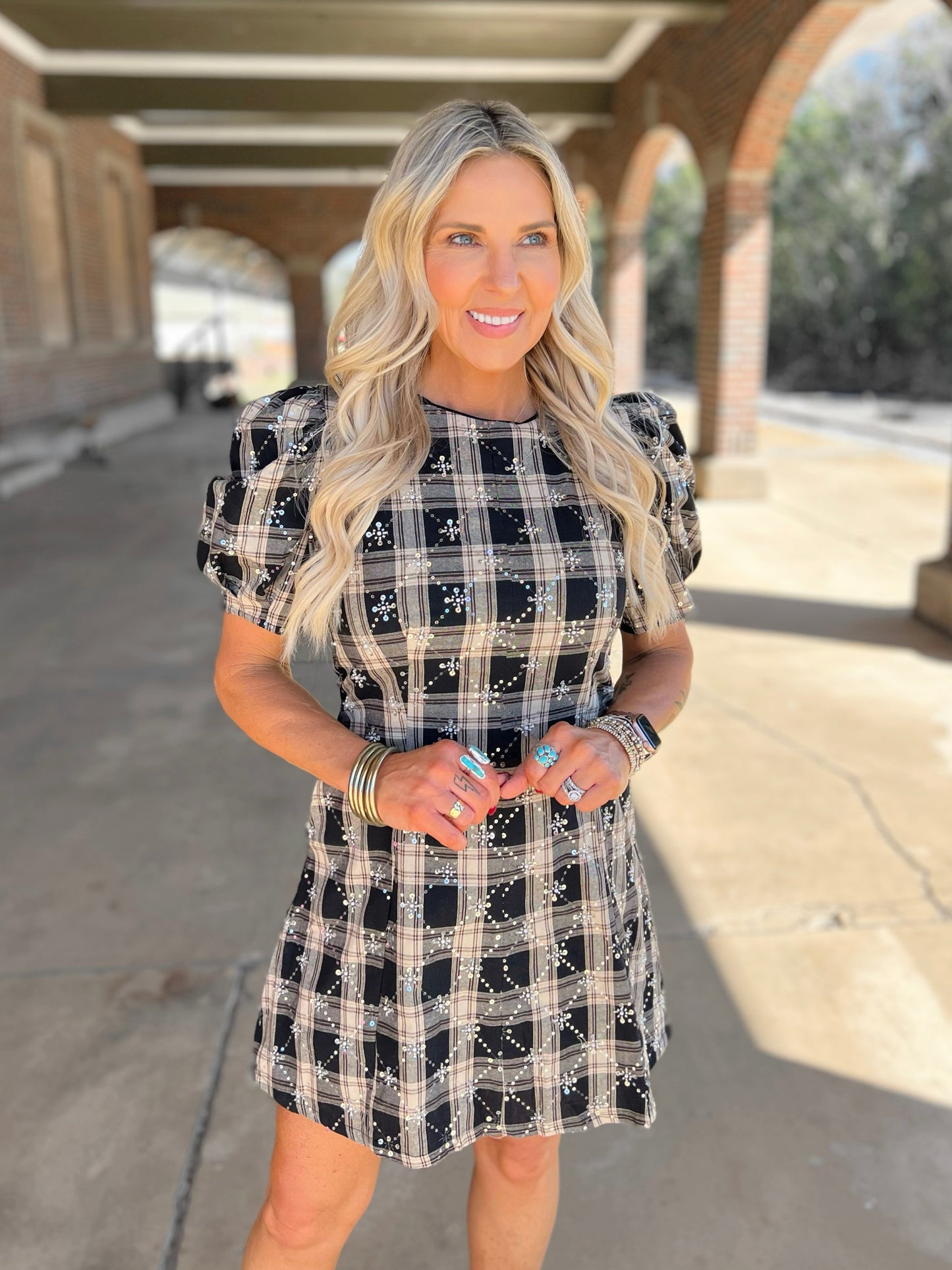 Sequin Plaid Mini Dress