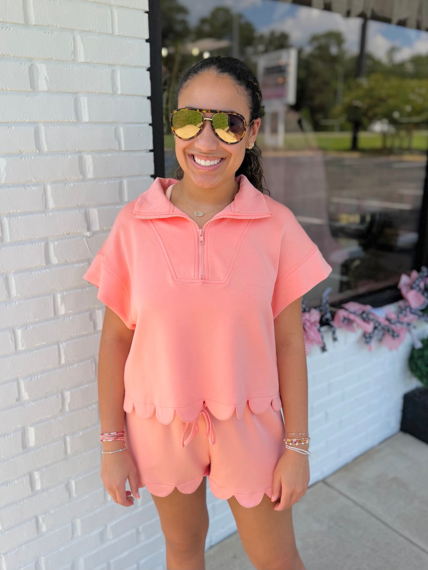 Half-Zip Scallop Short Set