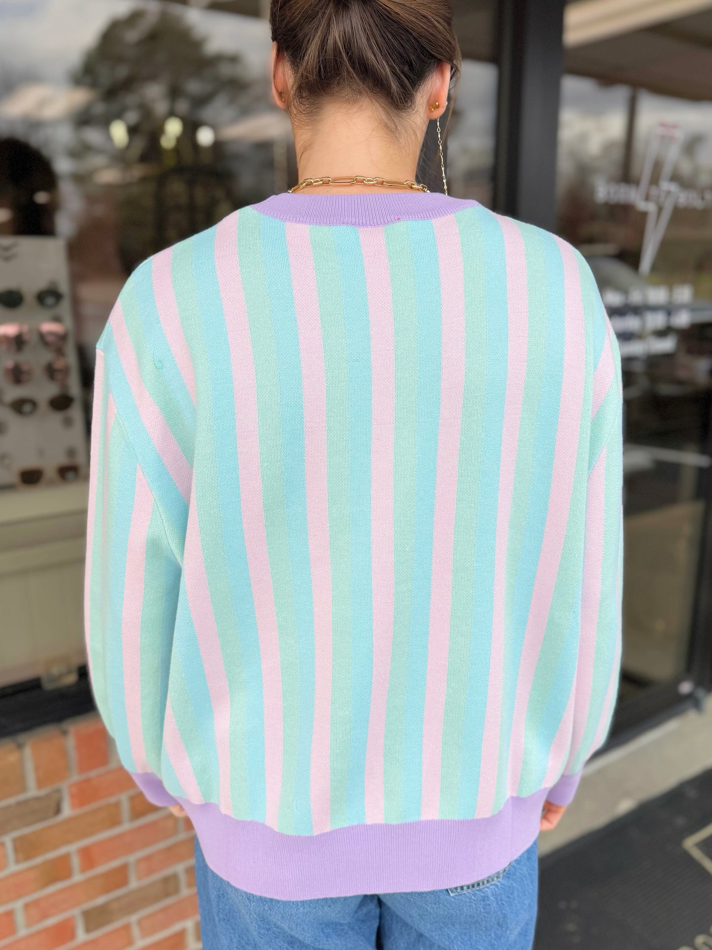 QOS Pastel Striped Duck & Chicks Sweater