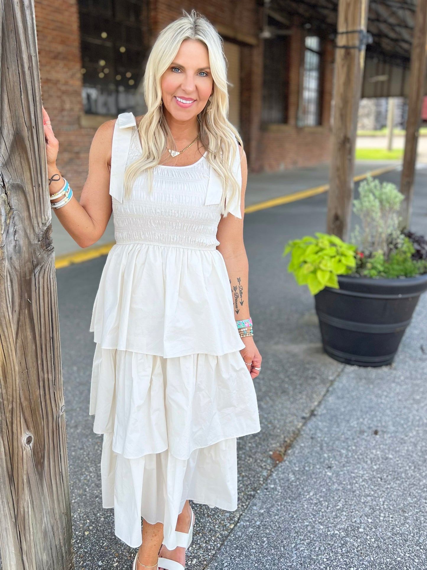 Tiered Poplin Maxi Dress