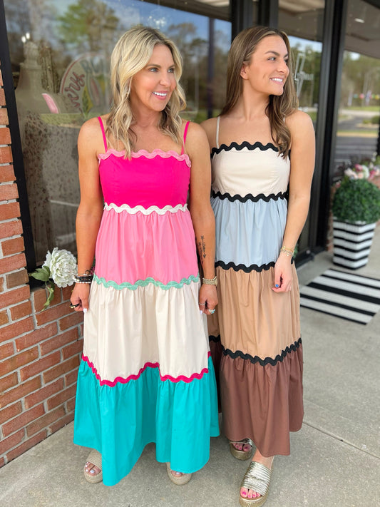 Color Block Tiered Maxi Dress