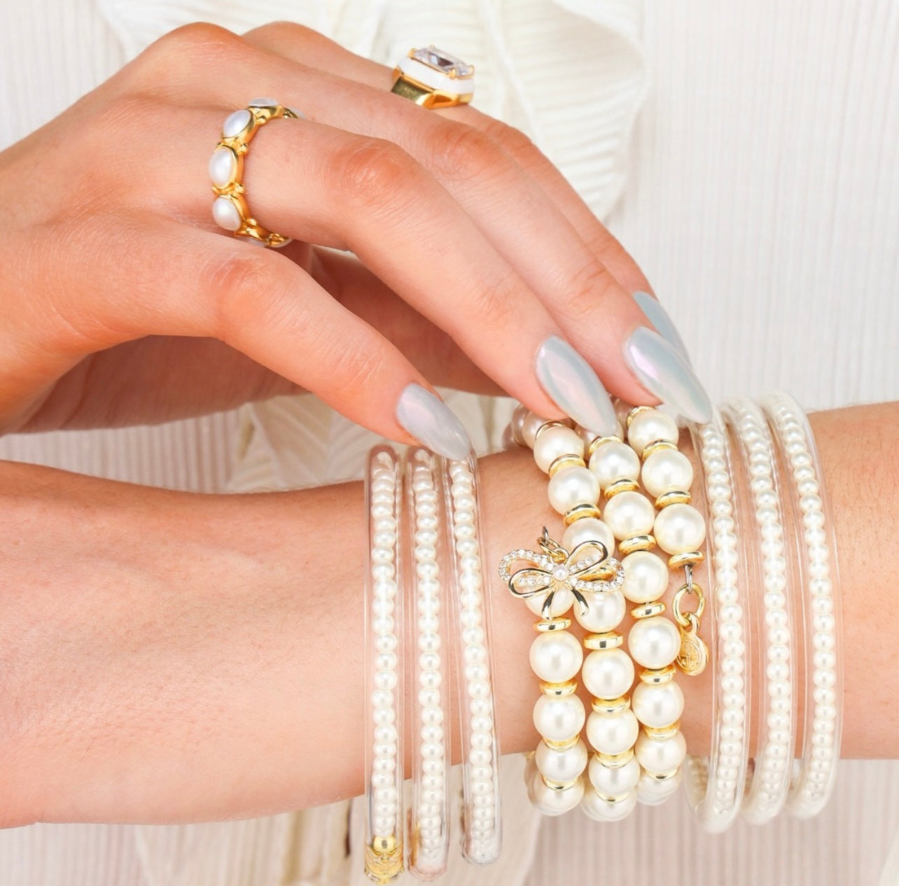 BudHaGirl White Pearl Wrap Braceelet