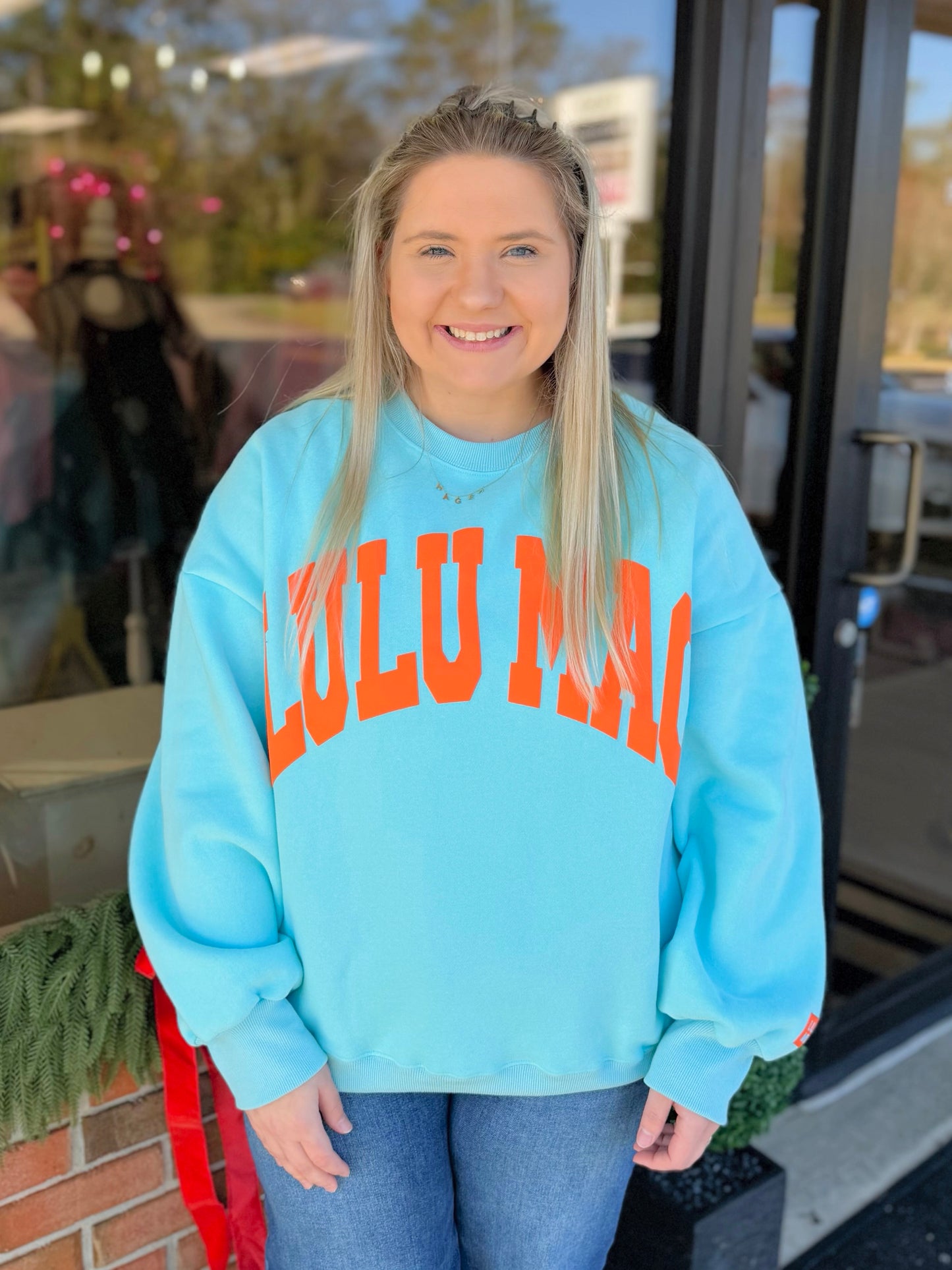 LULU MAC Sweatshirt: Light Blue/Coral